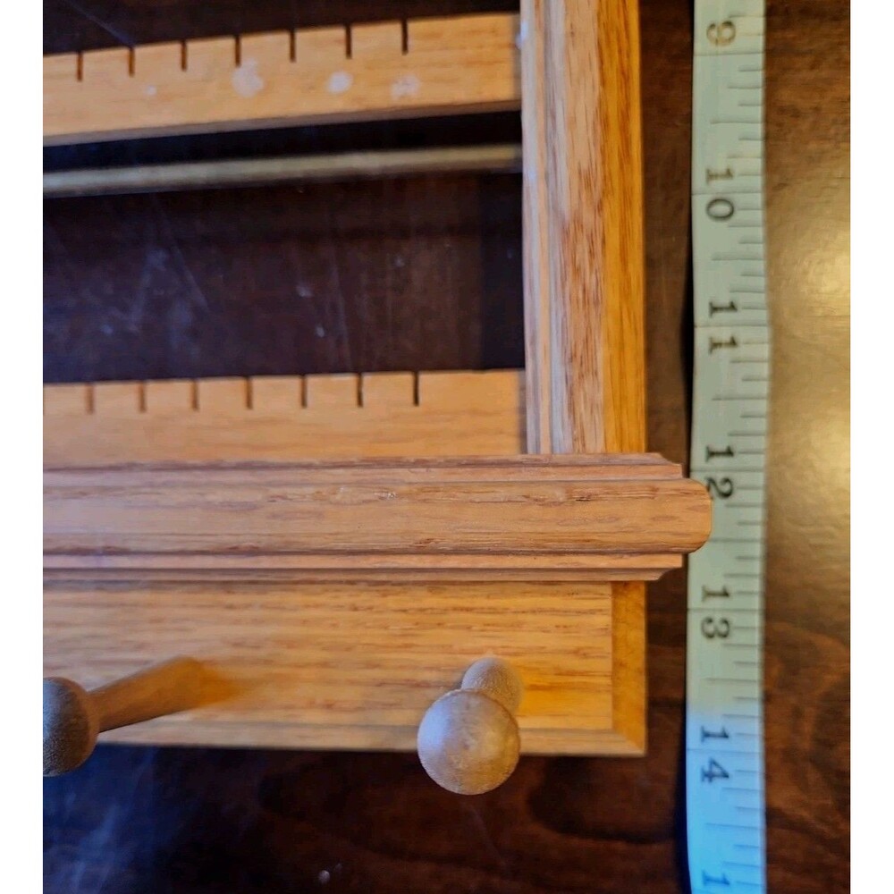 Vintage Oak Wood Wall Mount Jewelry Organizer Rack Earrings Holder - Picture 6 of 8